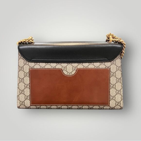 GUCCI 
GG Supreme Monogram Calfskin Padlock Shoulder Bag Beige Black - Picture 9 of 11